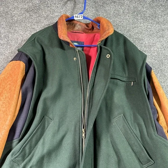 Split Trail Bomber Jacket Men's XL Green Wool Leather Fleece Lined Vintage 90's